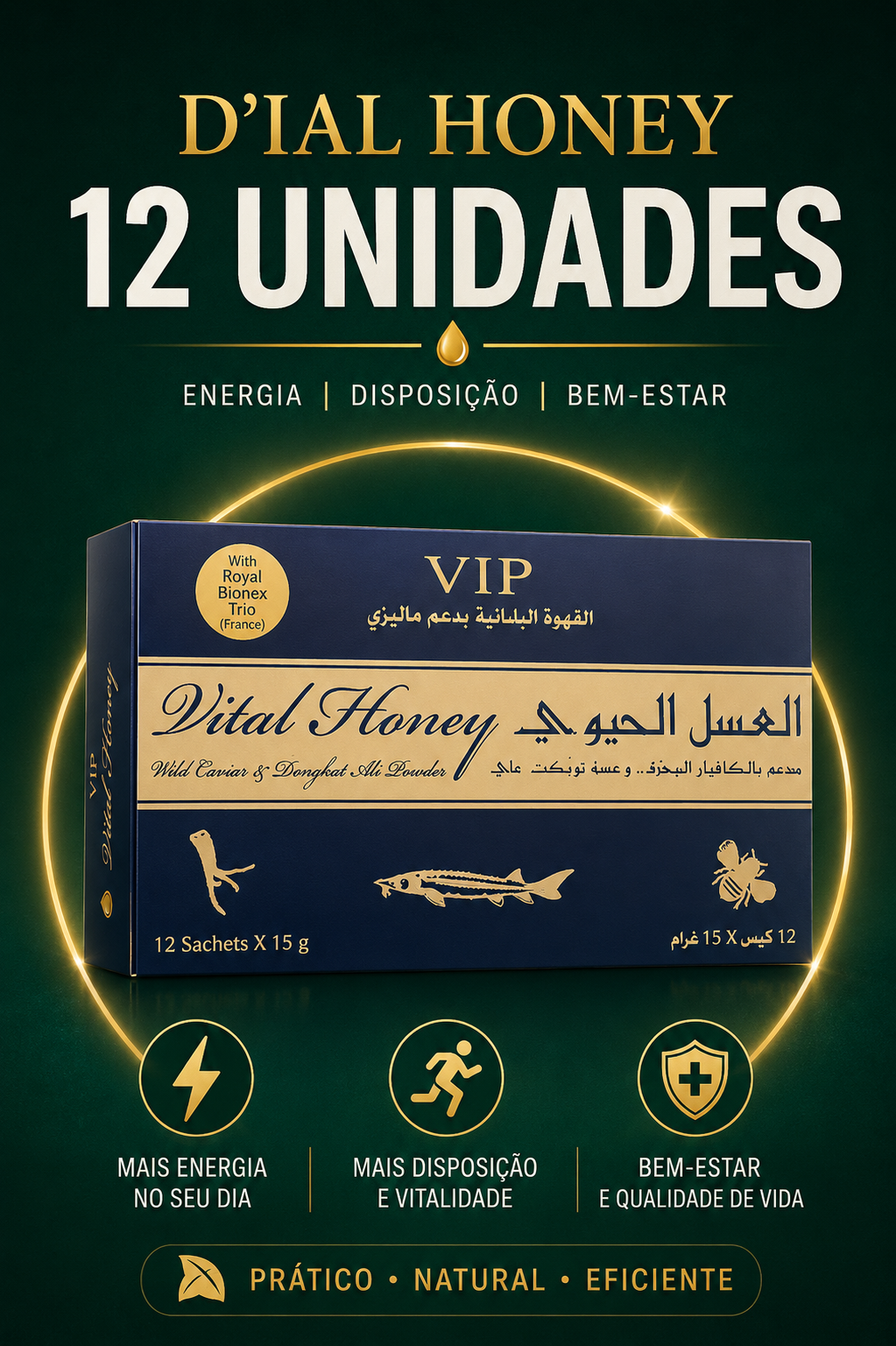 Kit 12 Sachês Vital Honey — Caixa Completa